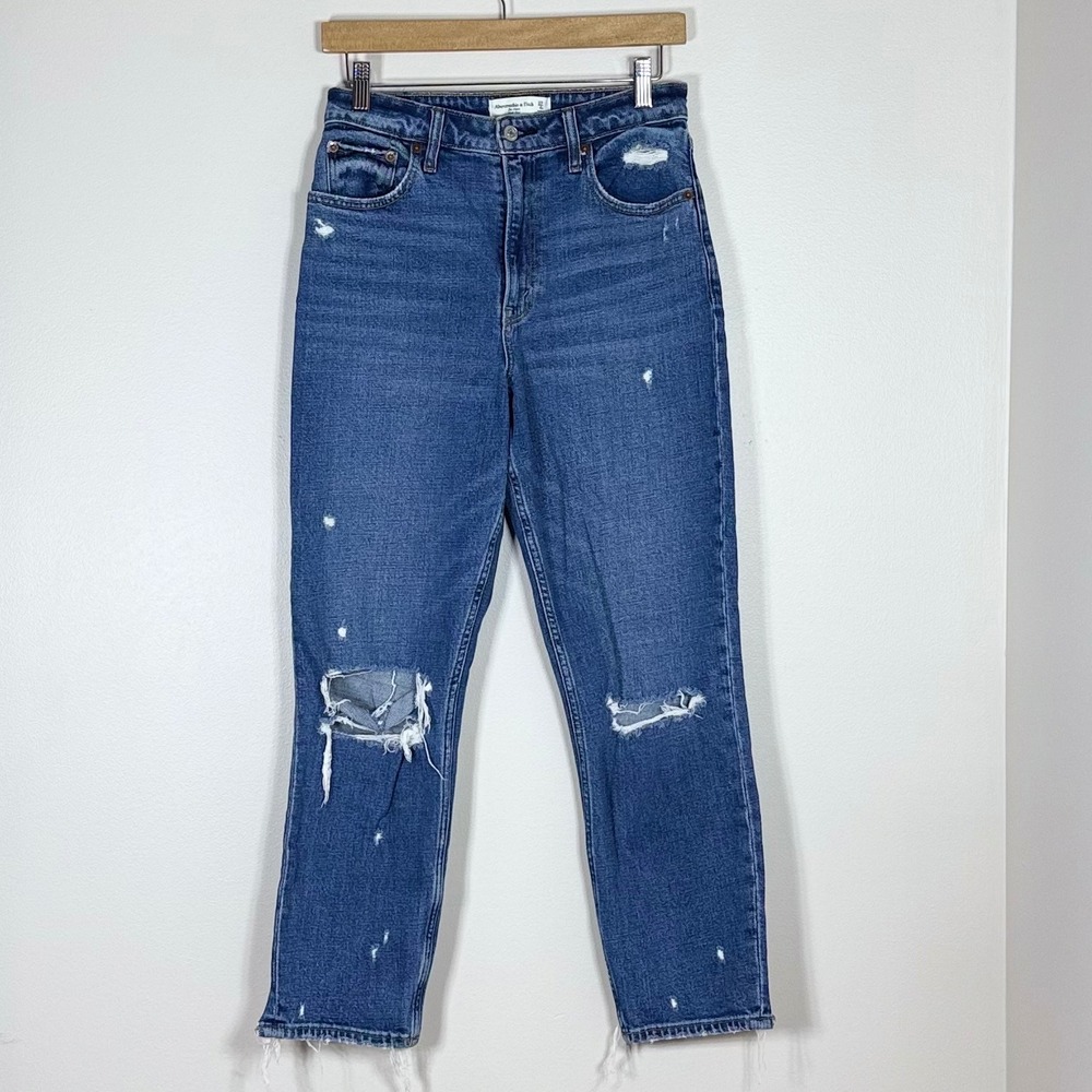 Abercrombie & Fitch Womens The Mom High Rise Jeans Size 4R Curve Love Distressed